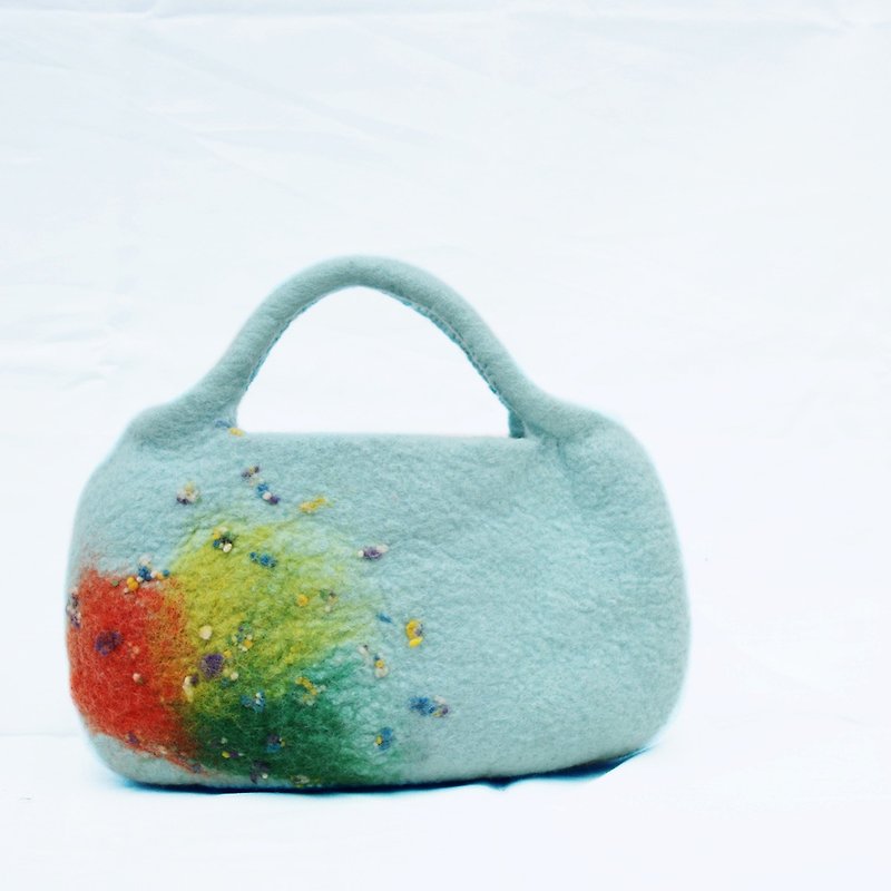 Wool felt - light blue color mixing bag - กระเป๋าถือ - ขนแกะ สีน้ำเงิน