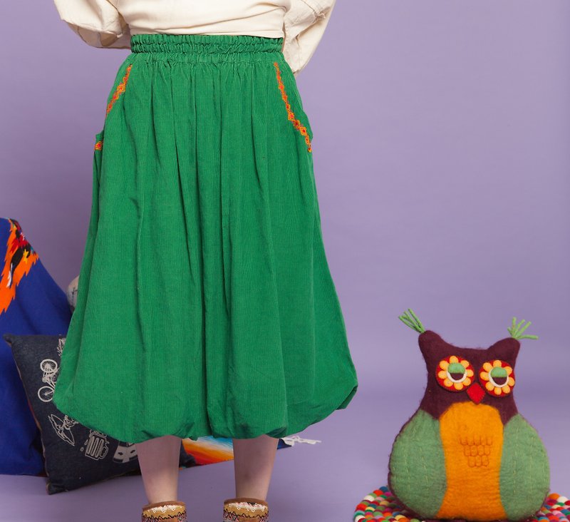✬ balloon corduroy skirt ✬ - Skirts - Cotton & Hemp Green