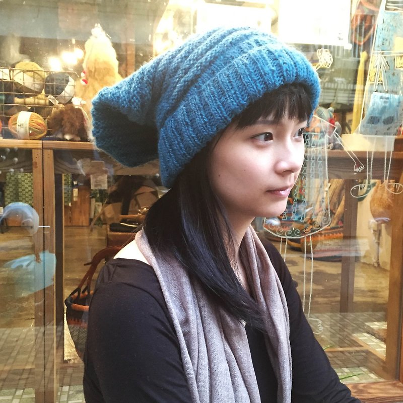Hand-woven wool hat ladder _ blue _ fair trade - Hats & Caps - Wool Blue