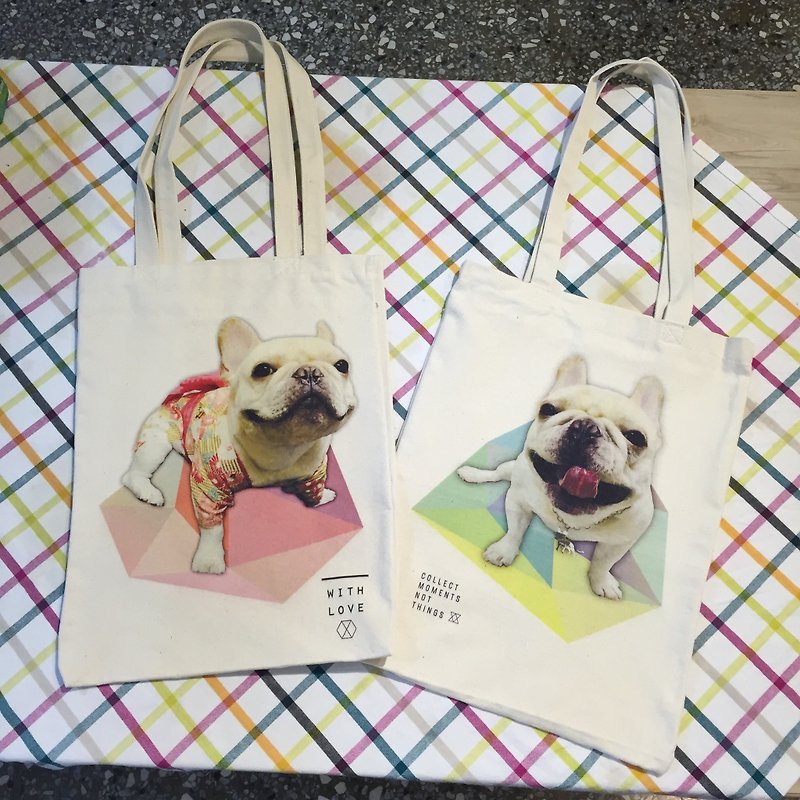 Oops French Bulldog Canvas Shopping Bag-Christmas Gift- - กระเป๋าแมสเซนเจอร์ - ผ้าฝ้าย/ผ้าลินิน หลากหลายสี