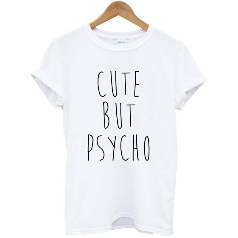 CUTE BUT PSYCHO white gray t shirt - เสื้อยืดผู้ชาย - กระดาษ ขาว