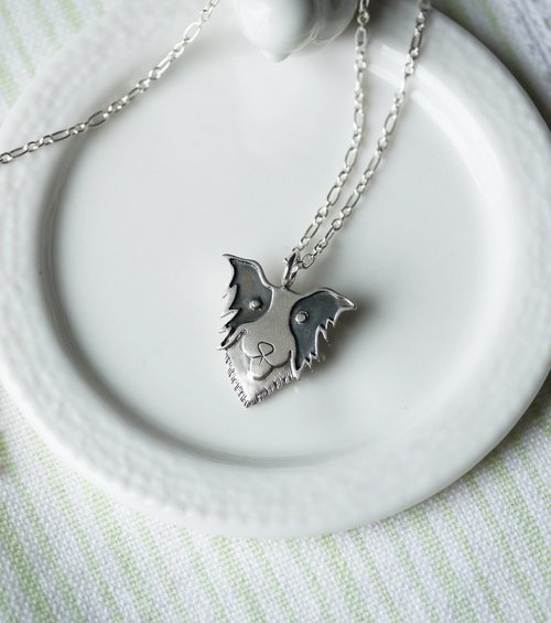 Secret Summer Jewellery 謎夏手工銀飾珠寶 手工925純銀【邊境牧羊犬半立體剪影項鍊】免費刻字