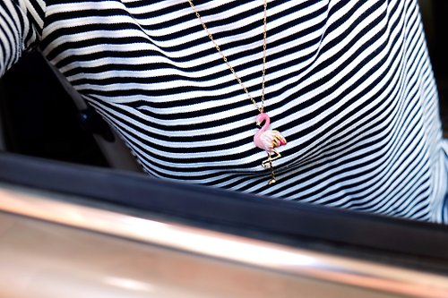 GOODAFTERNINE Flamingo Pendent Necklace, Handmade hi-quality enamel jewelry.