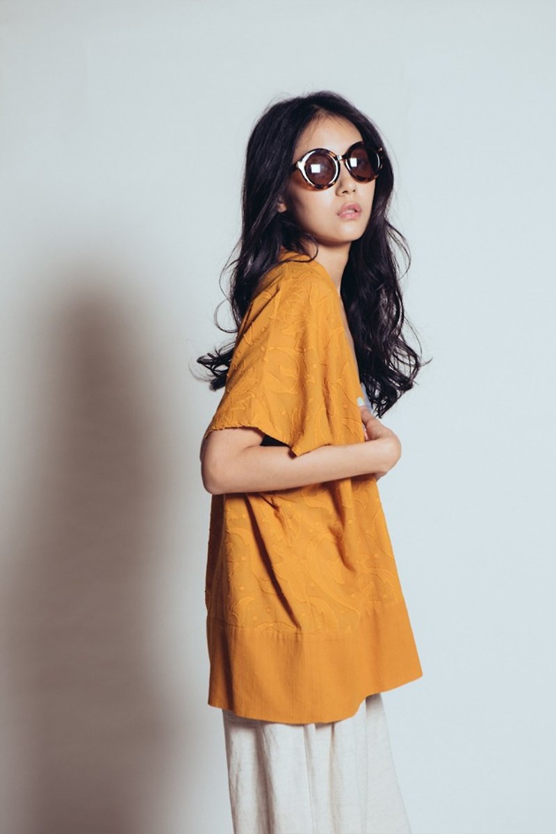 仲夏夜緹花罩衫(橙黃) - 女大衣/外套 - 棉．麻 橘色