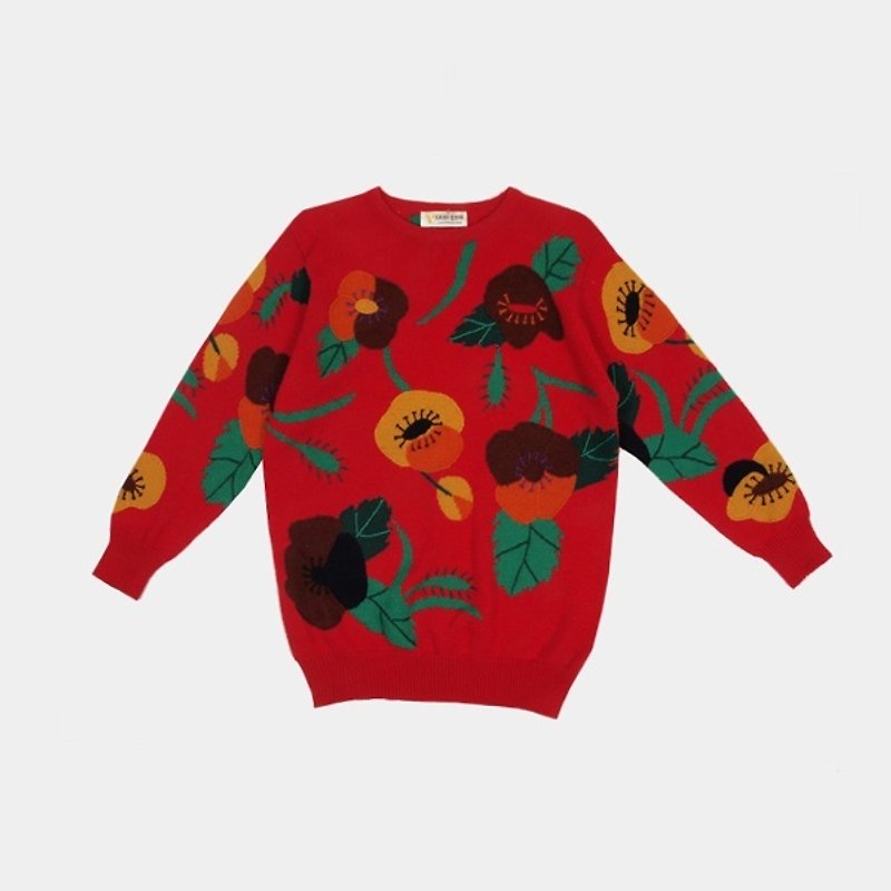 │moderato│罌粟花卉針織毛衣+提袋│王欣訂單 - Women's Sweaters - Other Materials Red