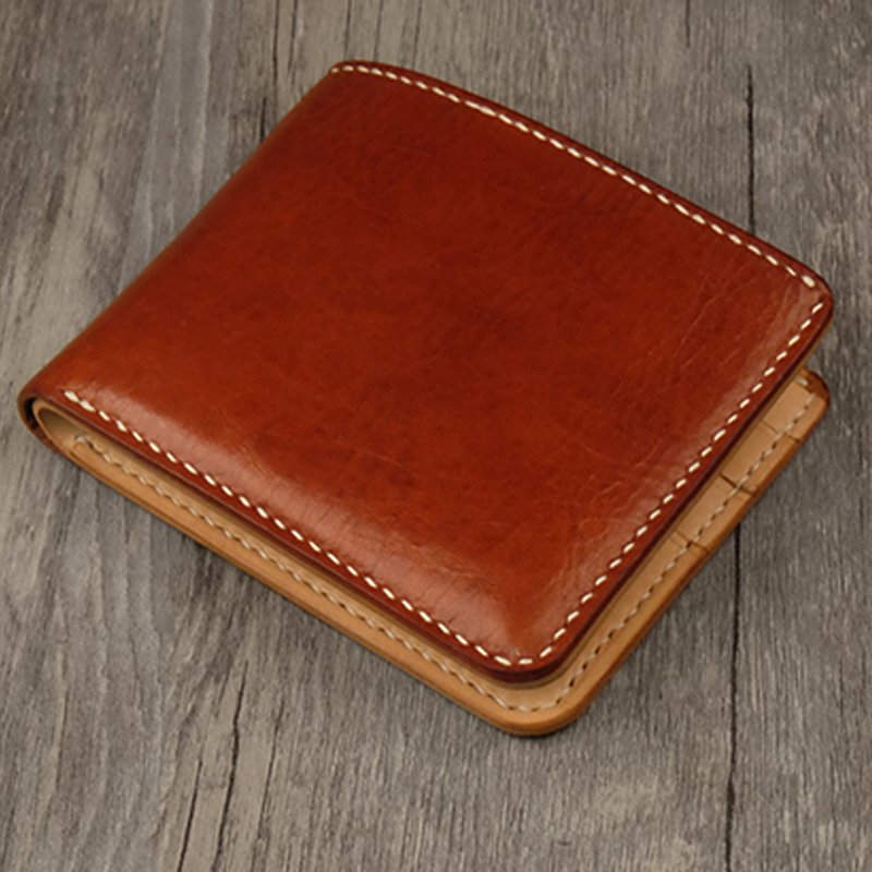 Handmade vegetable tanned leather wallet - กระเป๋าสตางค์ - หนังแท้ สีแดง