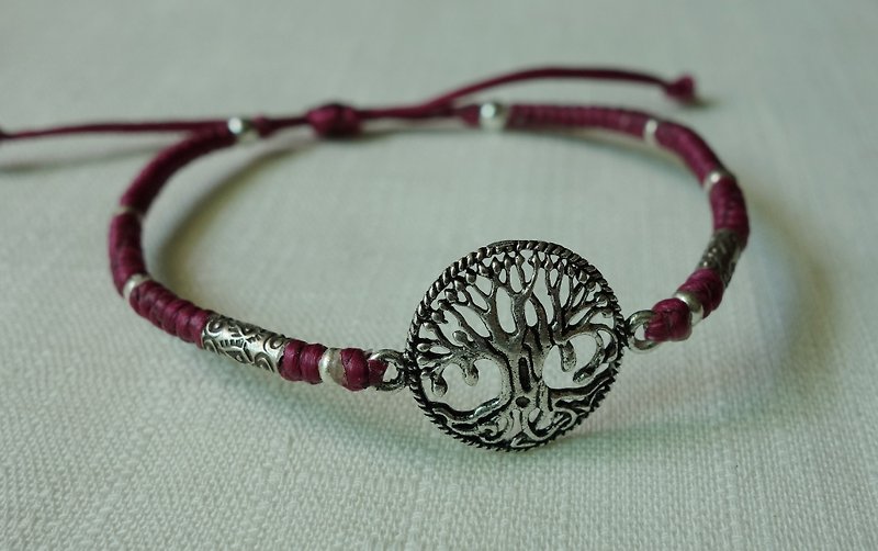 ~ M + Bear ~ Tree of Life 3 Tree Of Life 925 sterling silver bracelet braided silk thin wax Bracelet - สร้อยข้อมือ - โลหะ สีม่วง