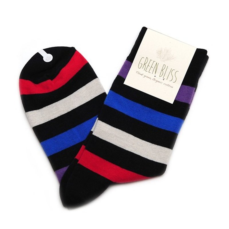 GREEN BLISS Organic Cotton Socks - [Stripe Series] Poinsettia Blue Gray Red Striped Stockings (M / D) - ถุงเท้า - ผ้าฝ้าย/ผ้าลินิน หลากหลายสี
