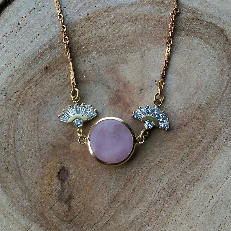 Riga Series - fan-shaped necklace zircon pink natural stone - สร้อยคอ - เครื่องเพชรพลอย สึชมพู