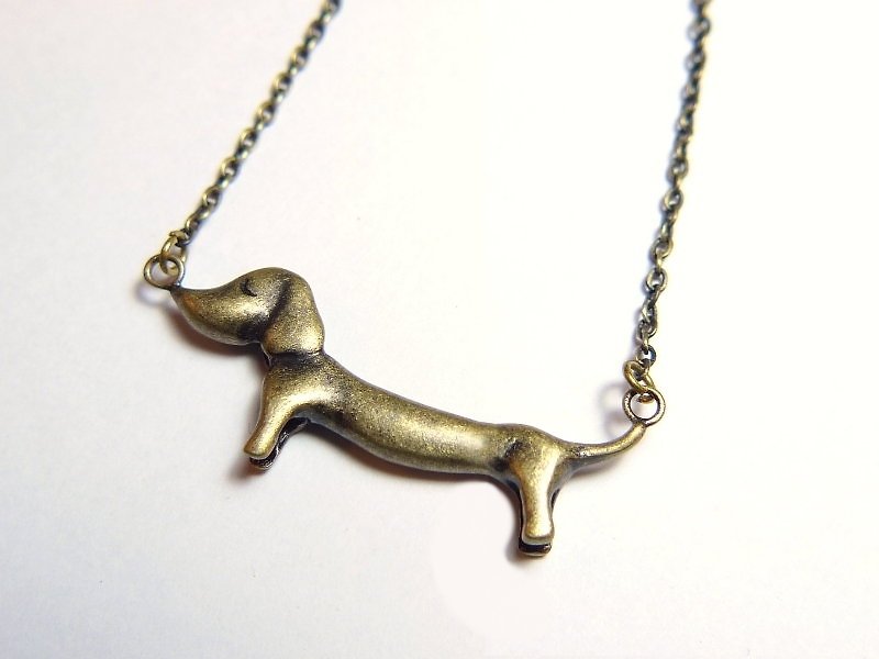 [Jin Xialin‧ Jewelry] Mini Dachshund Dog Necklace - Bronze - สร้อยคอ - โลหะ 