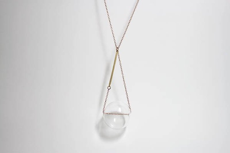 "X" of the large transparent glass ball handmade necklace handmade glass ball / Brass - สร้อยคอ - โลหะ สีทอง