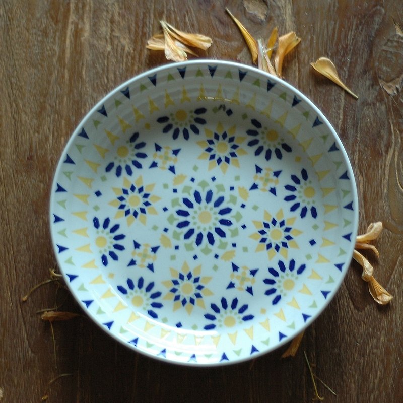 日式北歐風 幾何花 深盤子 2入 - 小皿 - その他の素材 イエロー