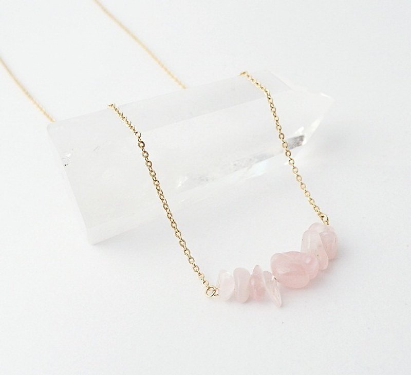 | Touch of moonlight | natural pink crystal stone polished 14k gold necklace - Necklaces - Gemstone Pink