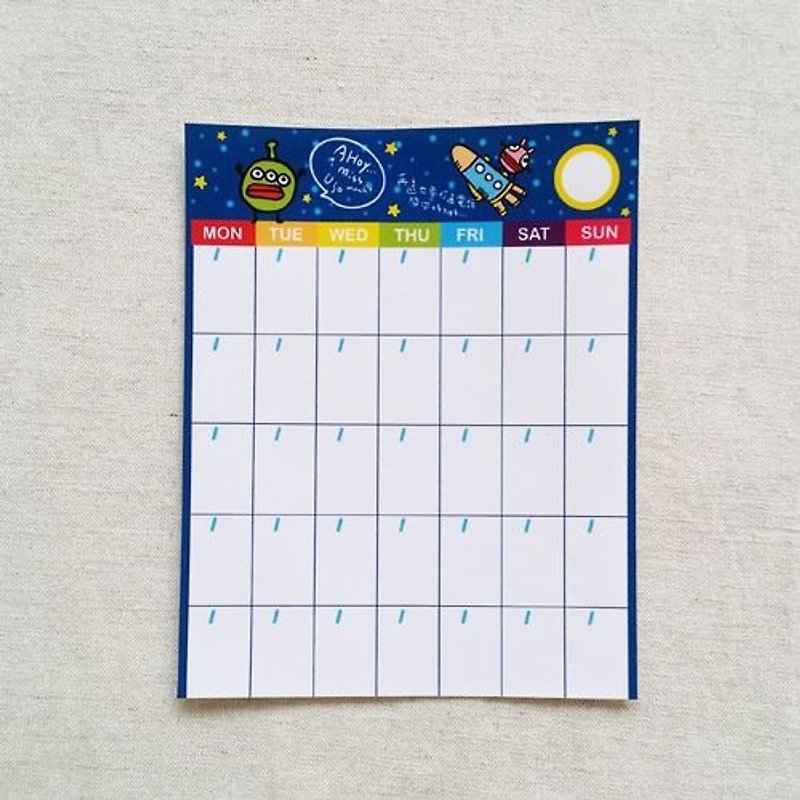 1212 Calendars fun design stickers - aliens out - ปฏิทิน - กระดาษ สีน้ำเงิน