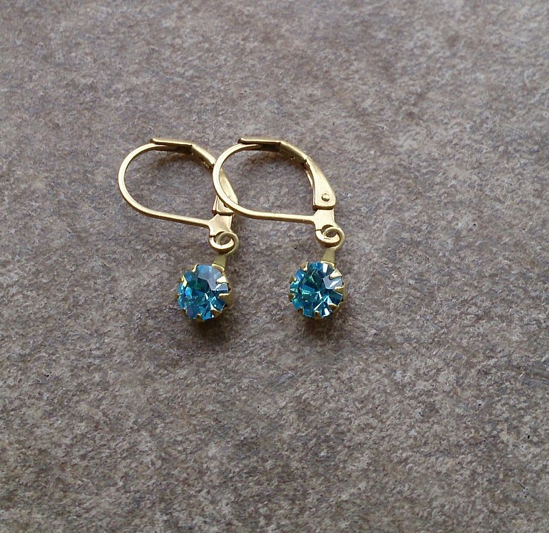 Simple antique earrings Swarovski Aqua - Earrings & Clip-ons - Gemstone Blue