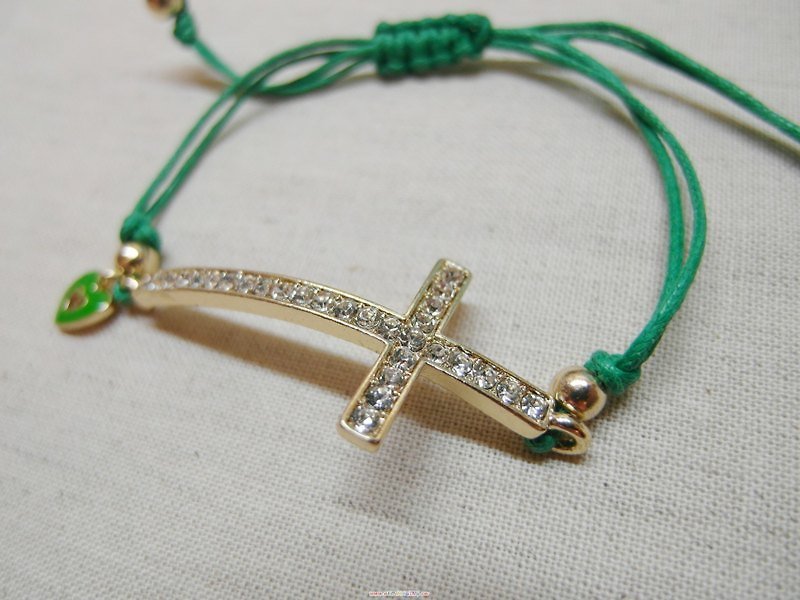 ~米+熊~十字架款手鍊 ▪ 綠系 - Bracelets - Other Metals Green