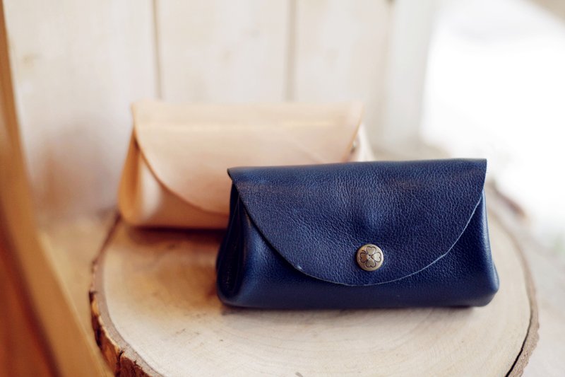 [Good day] three hand-made leather purse bottom compartment Peng Peng - Coin Purses - Genuine Leather Blue