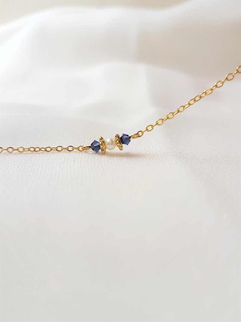 Baroque‧Ancient Ocean Blue Crystal Pearl Thin Bracelet - Bracelets - Pearl Blue