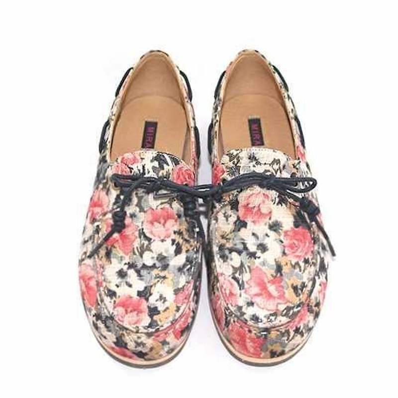 Dazzlingly Flower Print Boat Shoes M1106A Fuxia - Women's Oxford Shoes - Cotton & Hemp Pink