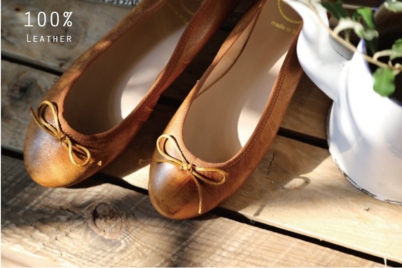 Italian leather ballet shoes Macaron latte - รองเท้าบัลเลต์ - หนังแท้ สีนำ้ตาล
