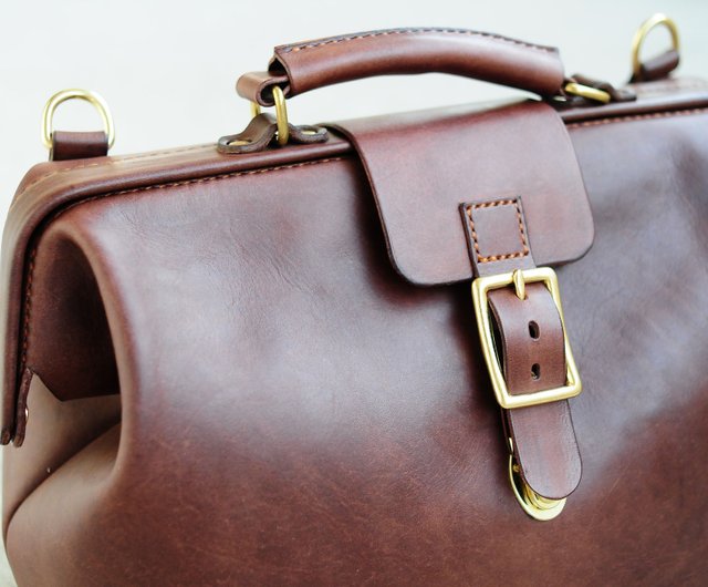 手縫いブラウンレザードクターバッグ/キャリーオンバッグ - ショップ