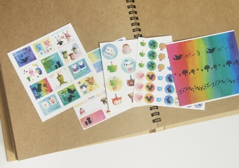 Fun accounting hand-painted small stickers 5 a group - Stickers - Paper Multicolor