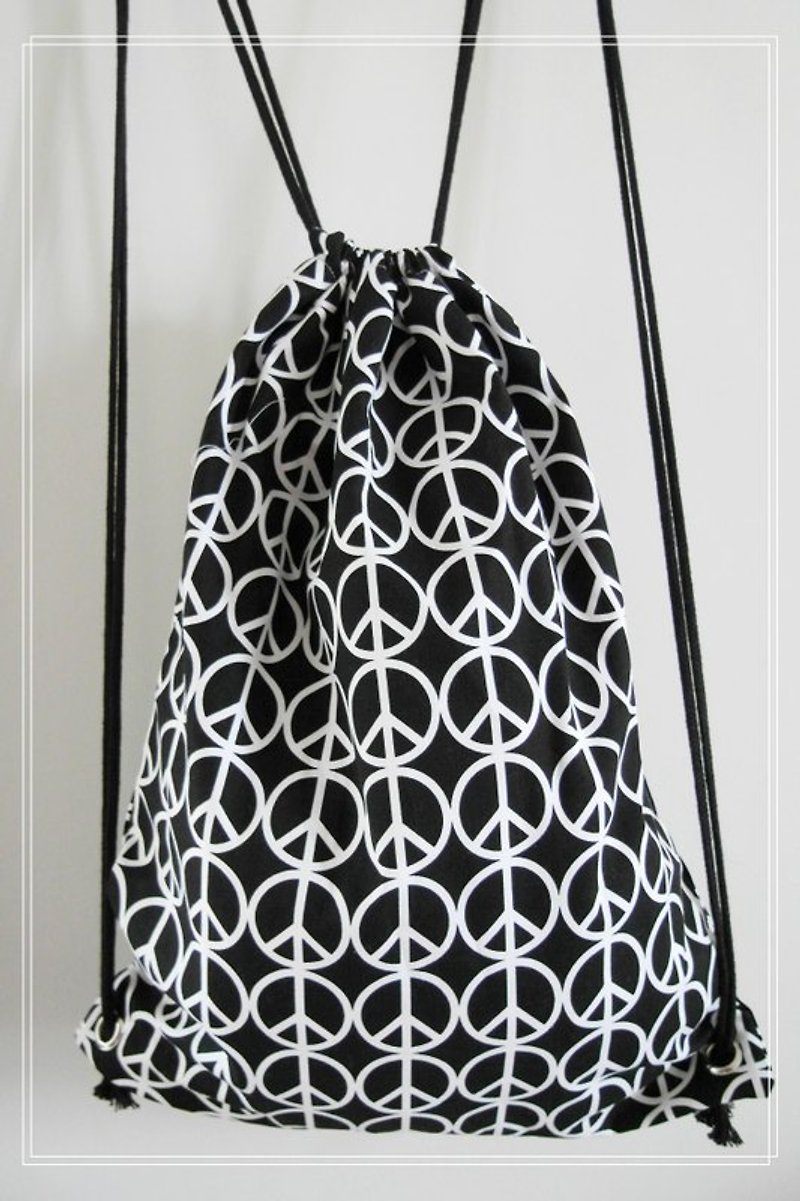~ M + Bear ~ Vintage Drawstring Backpack (Black Peace PEACE sample) - Other - Other Materials Black