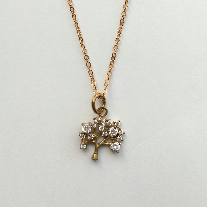 Tree of Life necklace brass zircon - Necklaces - Gemstone 