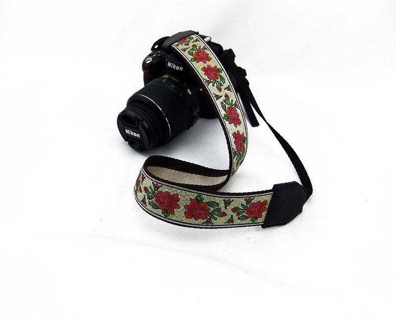 相機背帶 個性客製 可印字 真皮拼接 刺繡花紋  民族風006 - 相機帶/腳架 - 真皮 紅色