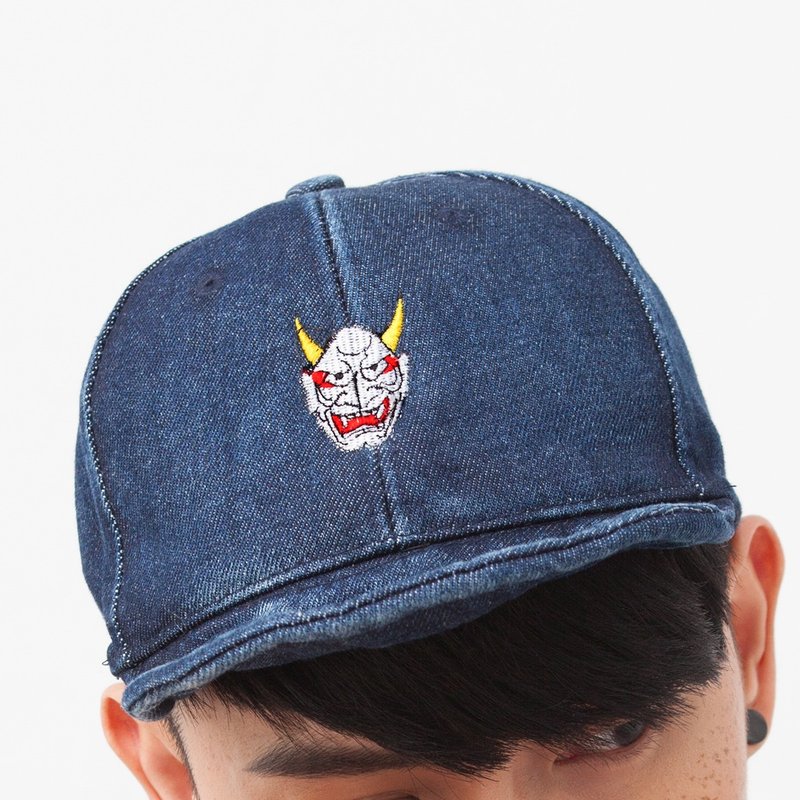 丹寧刺繡軟帽 般若 - 帽子 - 其他材質 藍色