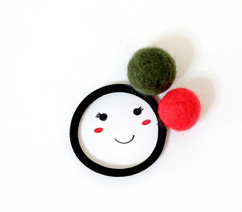 Colored sugar balls. Wool felt hair bundle (dark green + red) - เครื่องประดับผม - ขนแกะ สีเขียว