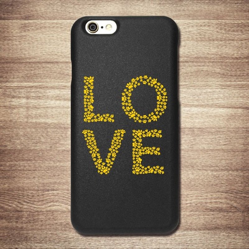 貓咪手機殼  LOVE-黃金色 貓咪爪印 喵星人  iPhone 黑色手機殼 - 手機殼/手機套 - 塑膠 黃色