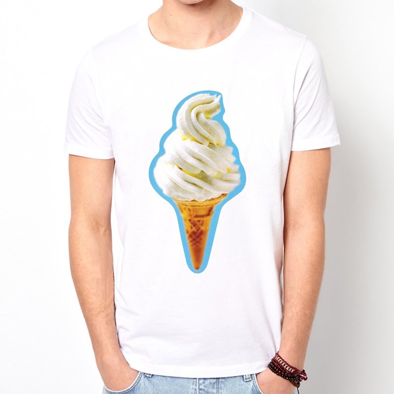 Ice Cream#2 半袖 T シャツ ホワイト アイスクリーム フード 夏のデザイン フルーツ キュート - Tシャツ メンズ - その他の素材 ホワイト