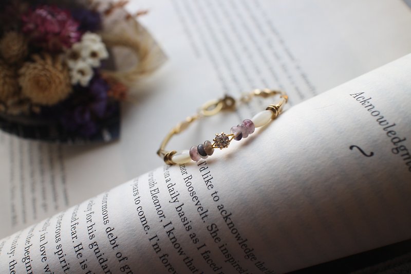 Fuchia ~ An inch of time ~ flower Purple / diamond / Shell / brass bracelet - Bracelets - Other Metals 