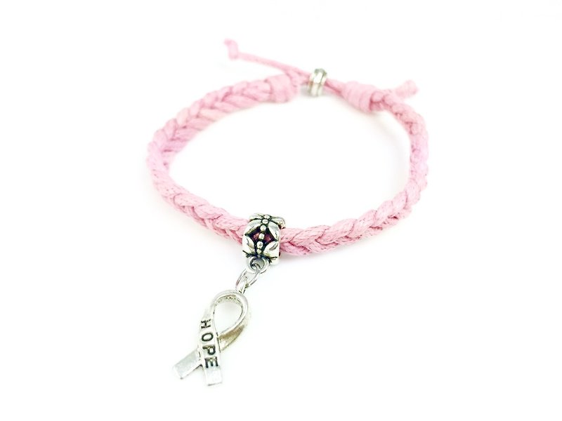 「粉色編繩 x HOPE墜飾」 - 手鍊/手環 - 其他材質 粉紅色