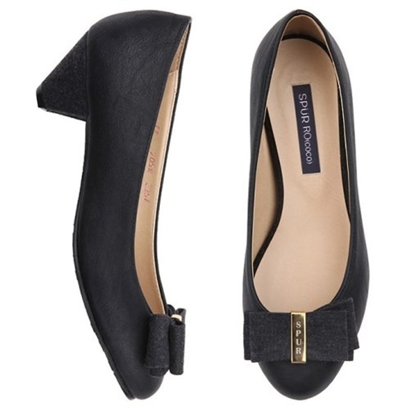 【Korean trend】SPUR Margaret heels FF7058 BLACK - รองเท้าส้นสูง - หนังแท้ สีดำ