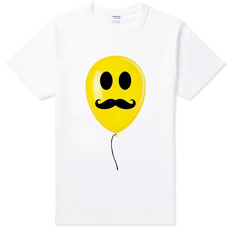 Mustache Balloon short-sleeved T-shirt-white beard, balloon, glasses, beard, art, design, fashion, cultural and creative fashion - เสื้อยืดผู้ชาย - วัสดุอื่นๆ ขาว