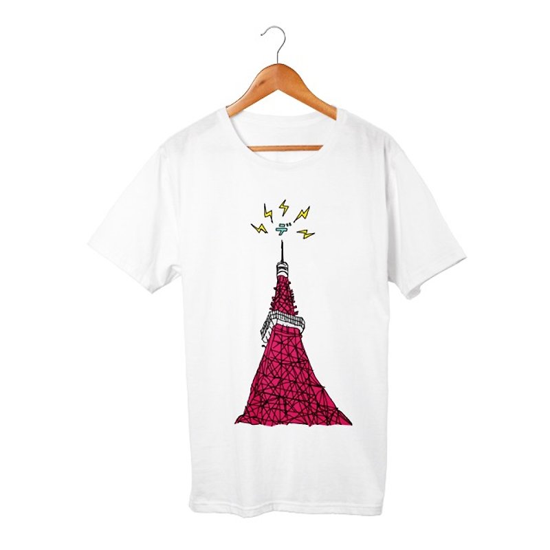 デンパ塔 T-shirt - トップス ユニセックス - コットン・麻 ホワイト