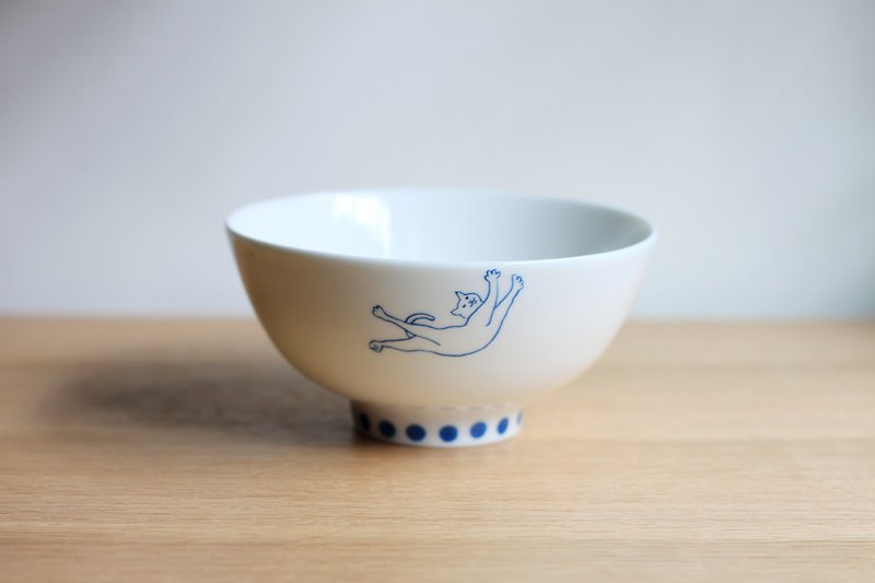 Cat bowl - ถ้วยชาม - เครื่องลายคราม ขาว