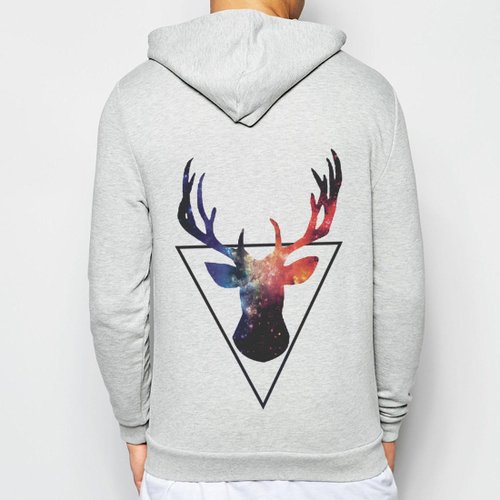 hipster Triangle-Deer拉鍊連帽外套-灰色 三角形 鹿 鬍鬚 動物 銀河 太空 文青 藝術 設計 時髦 文字 時尚
