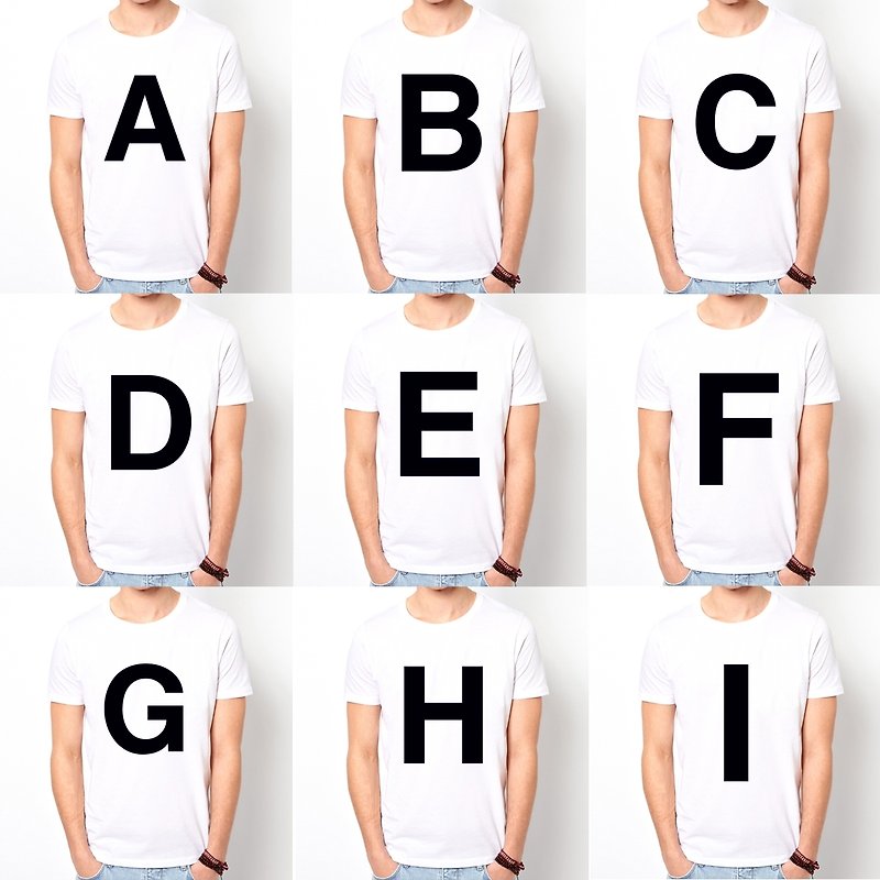 Big ABCDEFGHI Short Sleeve T-Shirt-White English Letters Fashion - Men's T-Shirts & Tops - Cotton & Hemp White