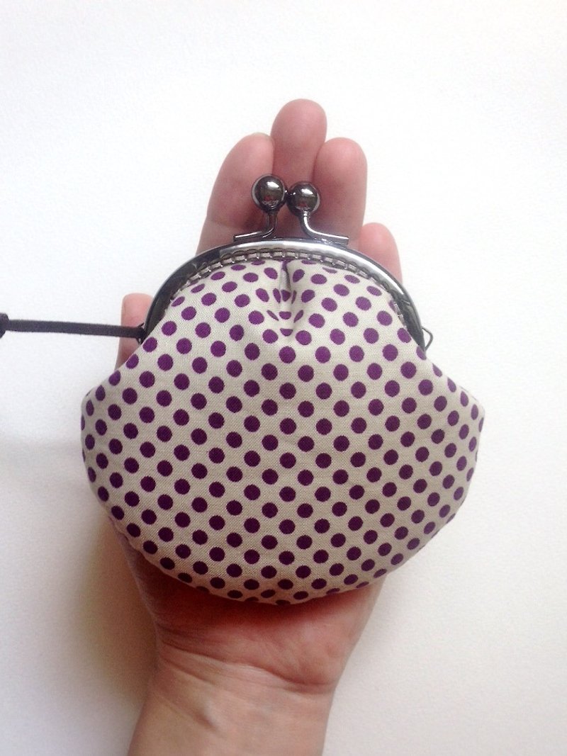 hm2。點點控。京都紫 貝殼 口金包 - 零錢包/小錢包 - 棉．麻 紫色