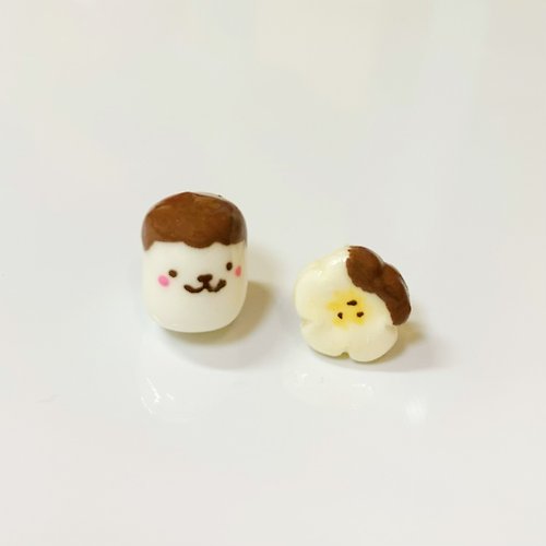 Mini Pie 手做飾品 熊熊棉花糖佐巧克力香蕉耳環組(兩個一組)(可改耳夾式)