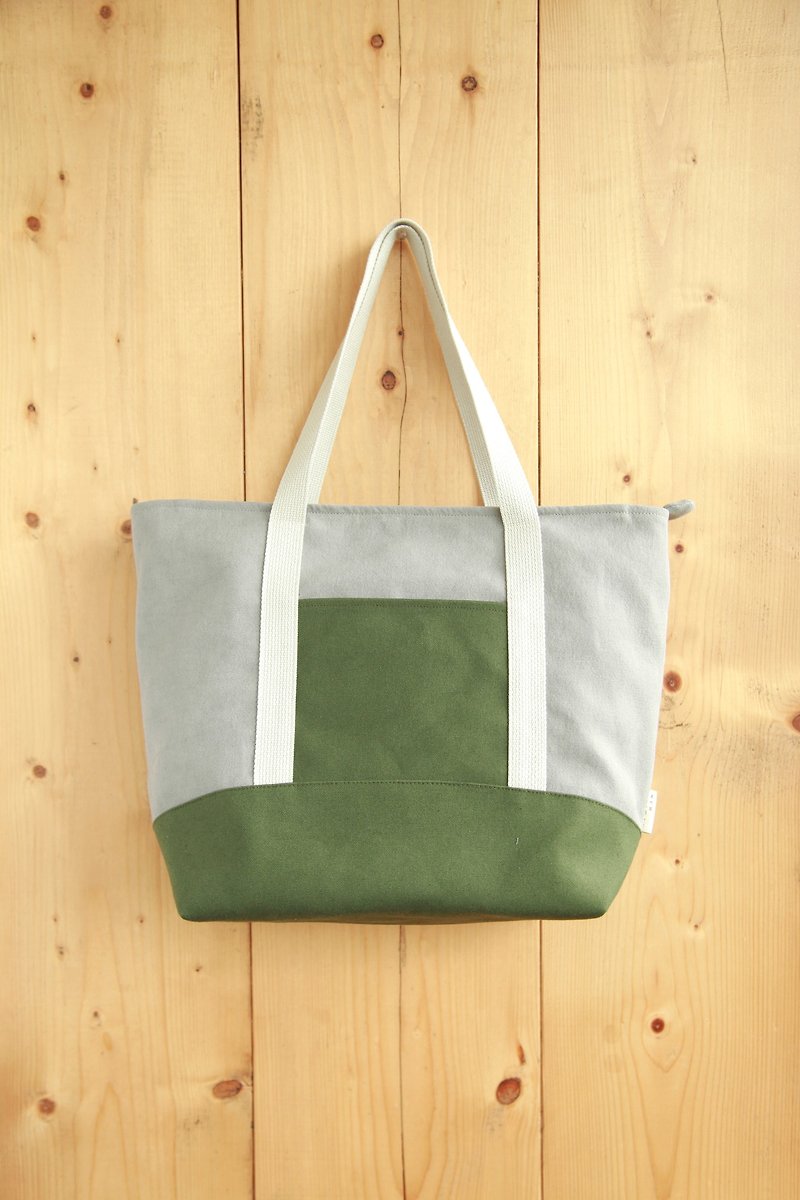 【Shoulder shoulder bag】 washed canvas gray dark green - กระเป๋าแมสเซนเจอร์ - วัสดุอื่นๆ 