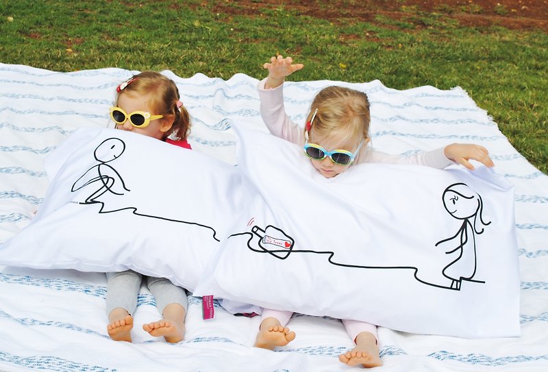 "Message In The Bottle" Boy Meets Girl white couple pillowcases by Human Touch - Pillows & Cushions - Other Materials White