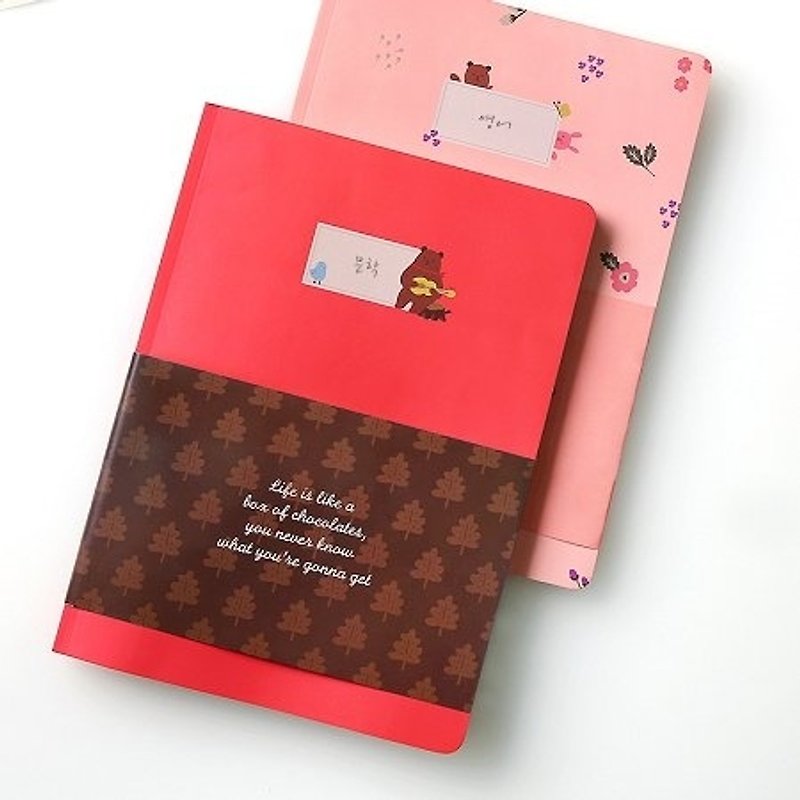 Dessin x Monopoly- Toffee bears interest striped notebook L- Ukulele, MPL20682 - สมุดบันทึก/สมุดปฏิทิน - กระดาษ สีแดง