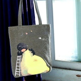 Vertical Handbag Document Bag Faux Suede Bacchus Climbing A Ladder