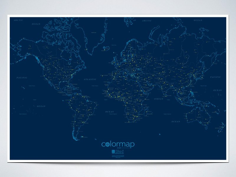 耶誕新年交換禮物/ Color Map / 彩色世界地圖 / 星空版 - 壁貼/牆壁裝飾 - 紙 藍色