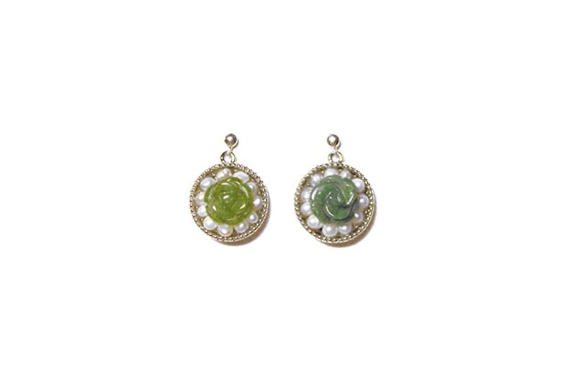 [Ofelia arts &amp; crafts] natural stone PinZhi creation earrings - pearl jade x x DF sterling silver - Earrings & Clip-ons - Gemstone Green