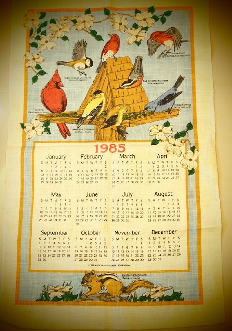 1985 美國早期布面月曆 Bird 鳥集鱗萃 - อื่นๆ - วัสดุอื่นๆ สีน้ำเงิน